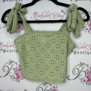 Livi by Olivia Rae top tank tie up ribbon 🎀 shoulders dotted cut out pattern